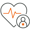 Heart with ECG line and family icon representing Paid Family and Medical Leave (PFML).